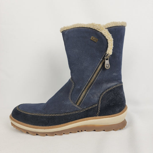 Remonte Blue Leather Sherpa Lined Boots Size 9.5