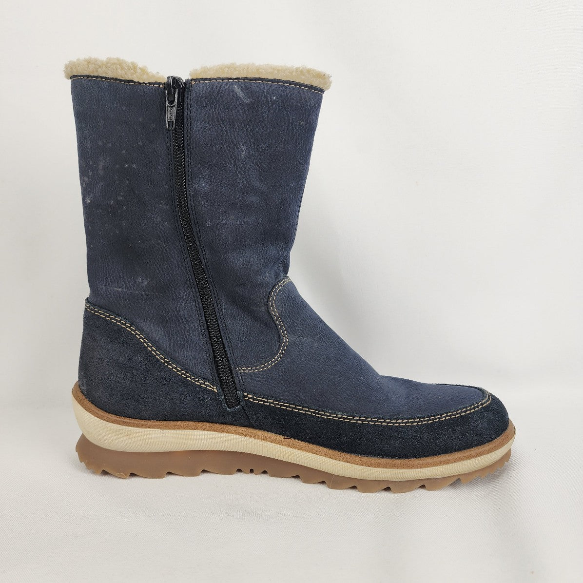 Remonte Blue Leather Sherpa Lined Boots Size 9.5