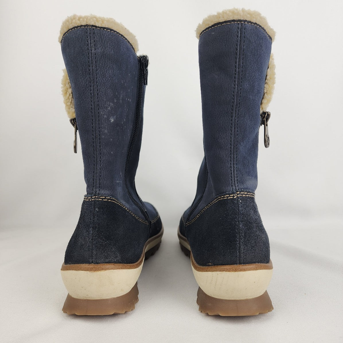 Remonte Blue Leather Sherpa Lined Boots Size 9.5