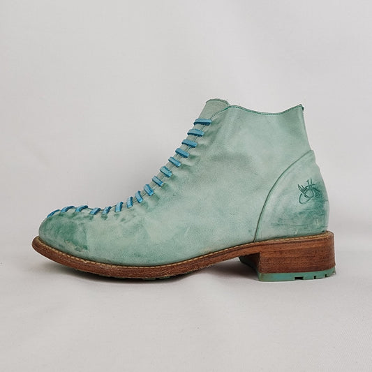 Babette Turquoise Leather Faux Lace Ankle Boots Size 9