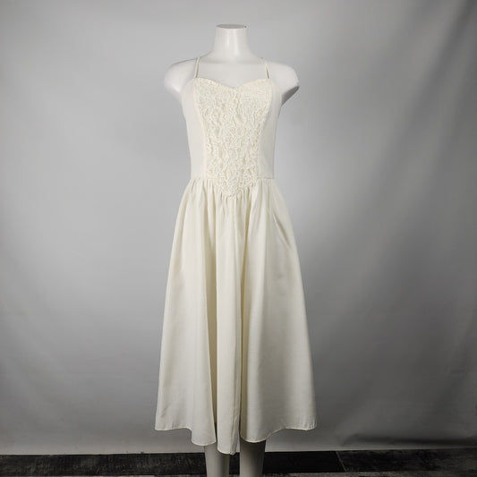 Vintage Cream Lace Fit & Flare Midi Length Dress Size S/M
