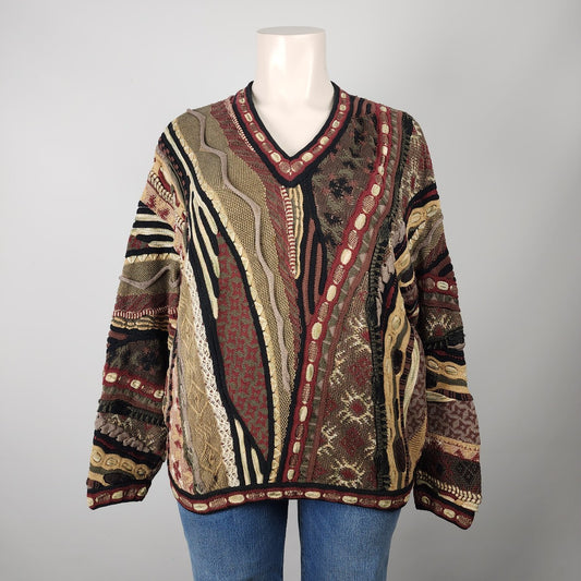 Vintage Tundra 3D Woven Brown Sweater Crewneck Coogie Size L