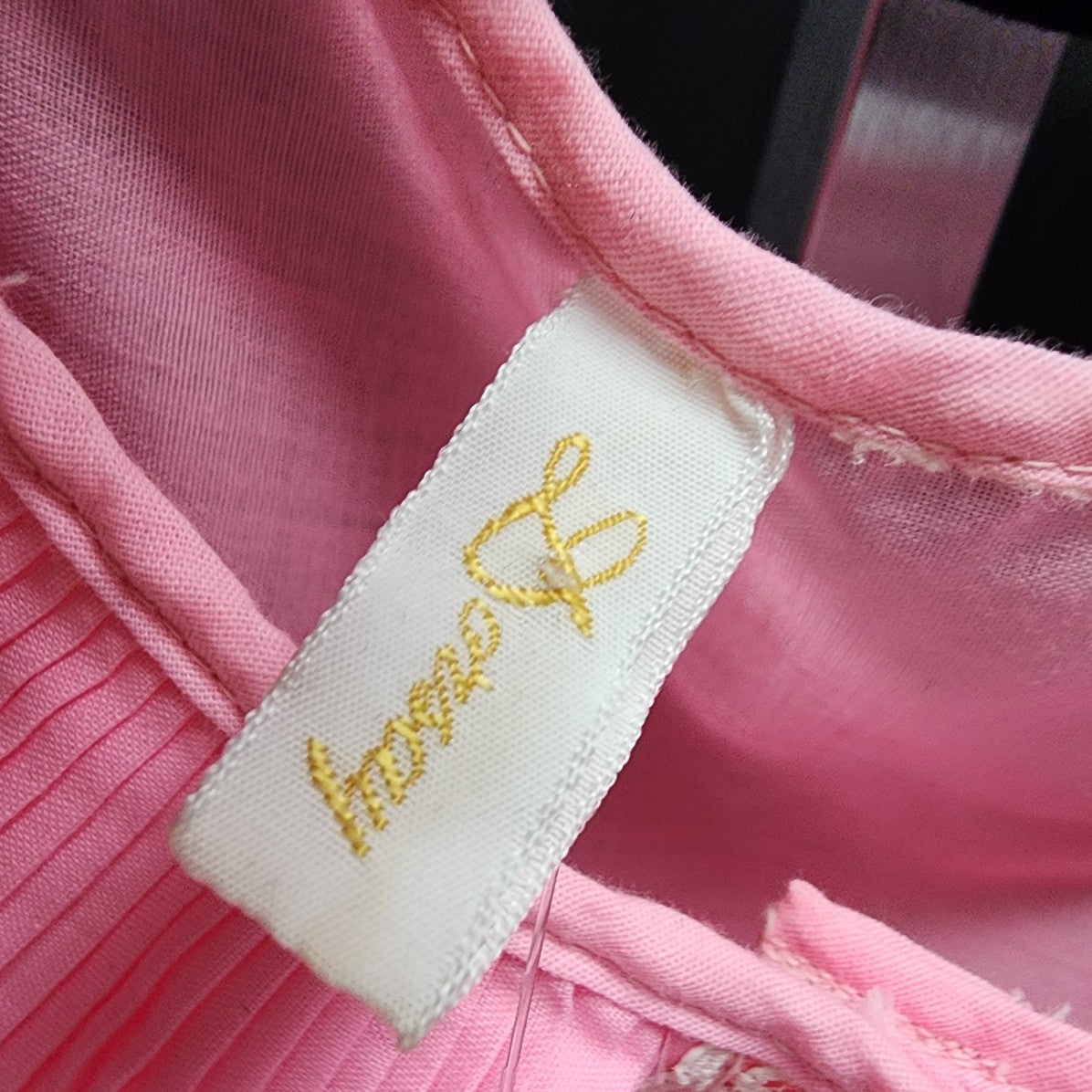 Vintage Dorsay Pink Ruffled Neckline Lingerie Dress Size L/XL