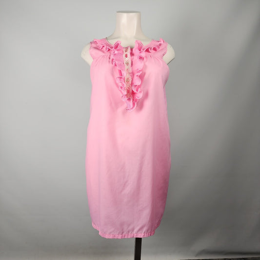Vintage Dorsay Pink Ruffled Neckline Lingerie Dress Size L/XL