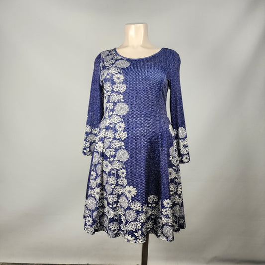 Lily Blue Floral Fit & Flare Long Sleeve Dress Size XL