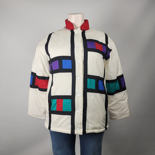 Vintage 90s Haband White Color Block Nylon Jacket Size XL