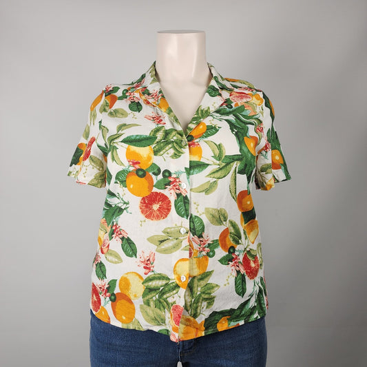 Cynthia Rowley Linen Orange Blossom Button Up Top Size XL