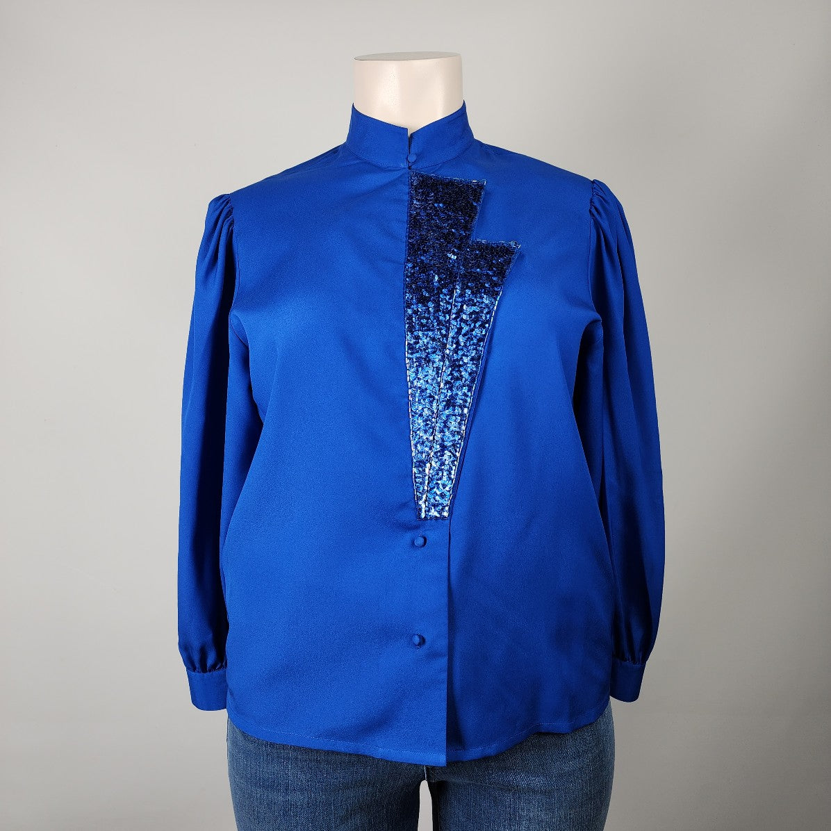 Vintage Saint Jacques Blue Sequined Blouse Size 14