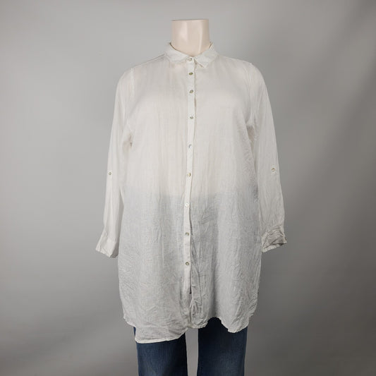 Tahari White Linen Button Up Long Top Size 2XL