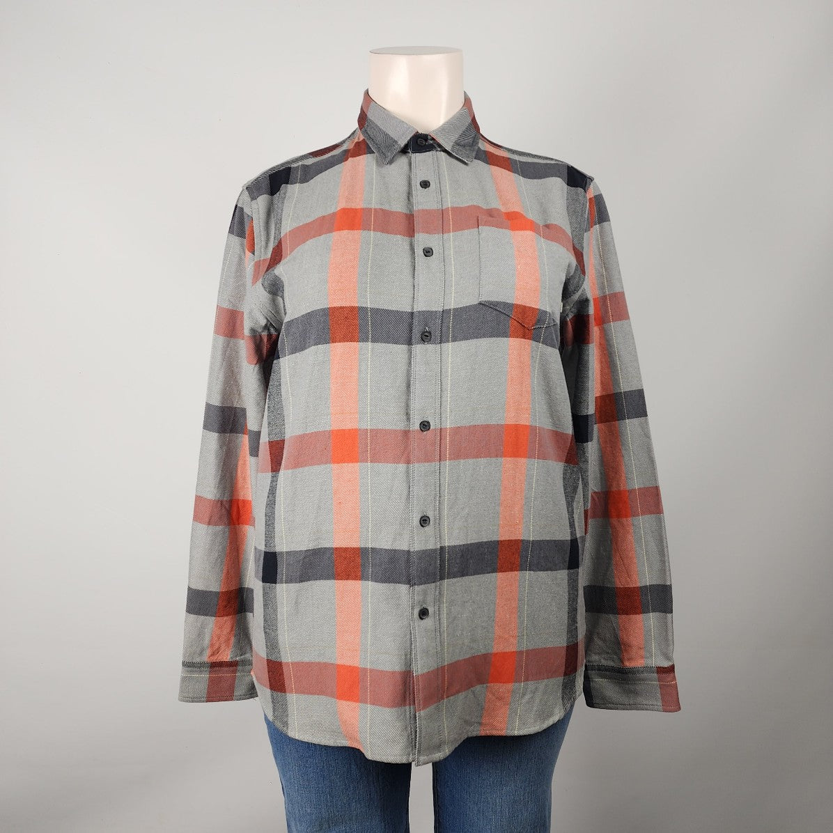 Element Grey & Orange Plaid Button Up Top Size XL