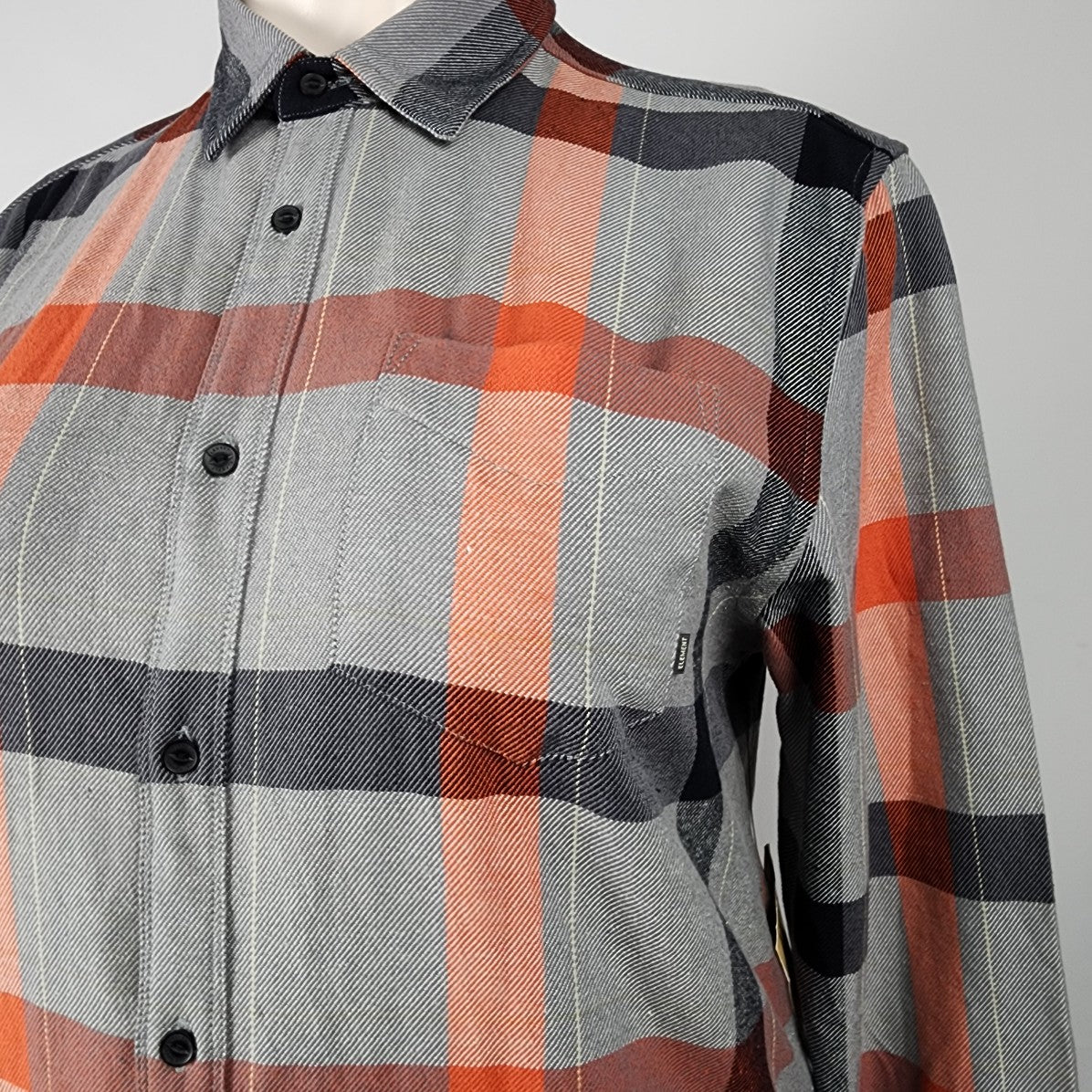 Element Grey & Orange Plaid Button Up Top Size XL