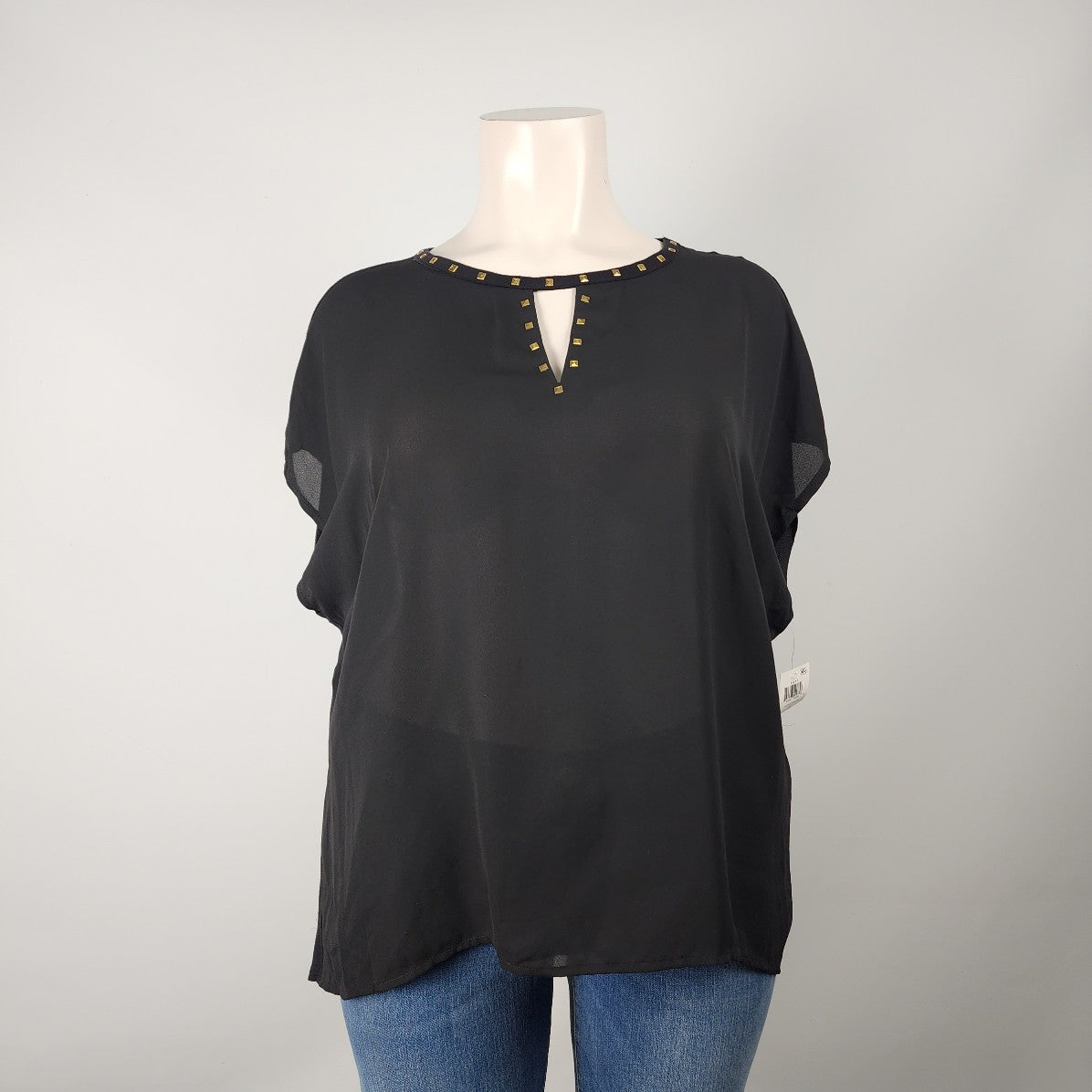 INC International Concepts Black Studded Neck Cutout Top Size 3X