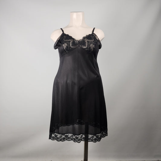 Vintage Black Lace Silky Lingerie Slip Dress Size L/XL
