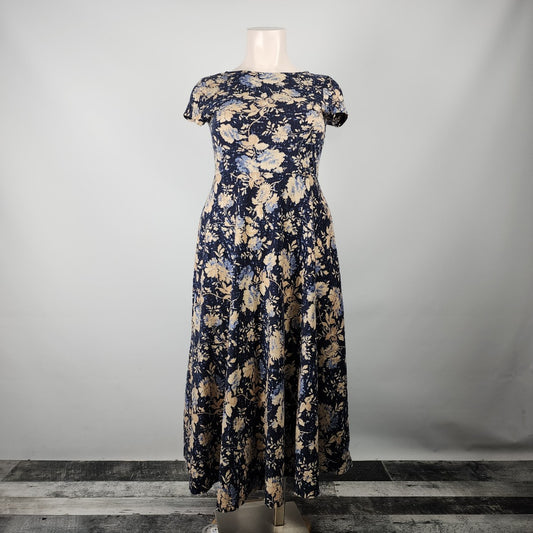 Chaps Blue & Taupe Cotton Maxi Dress Size XL