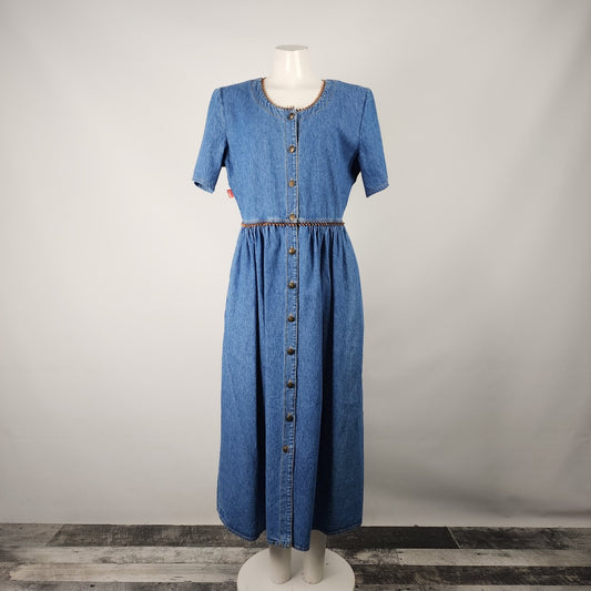Vintage Sketches Denim Button Front Maxi Dress Size M/L