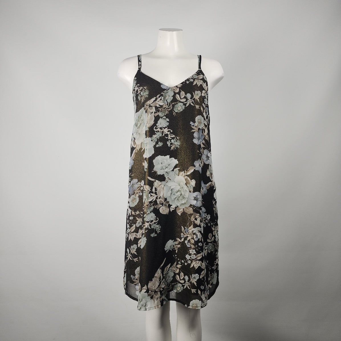 Black Tape Black Floral Chiffon Overlay Dress Size L