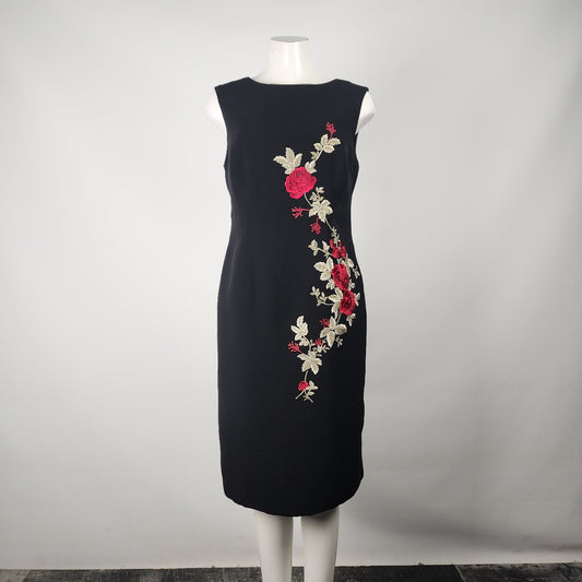 Jessica Black & Red Floral Embroidered Sheath Dress Size 12