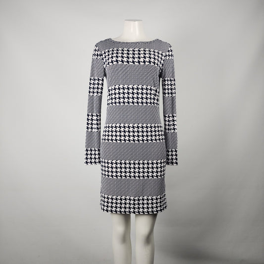Michael Kors White Houndstooth Striped Long Sleave Dress Size S