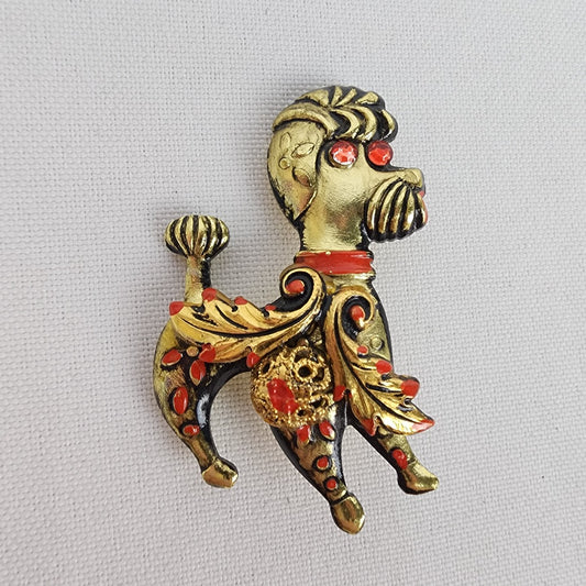 Vintage Made in Germany Gold & Red Poodle Brooch
