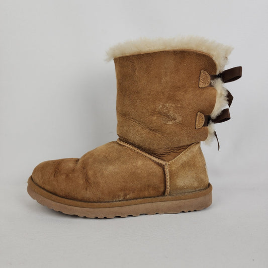 Ugg Australia Brown Suede Bailey Bow Sherpa Lined Boots Size 8