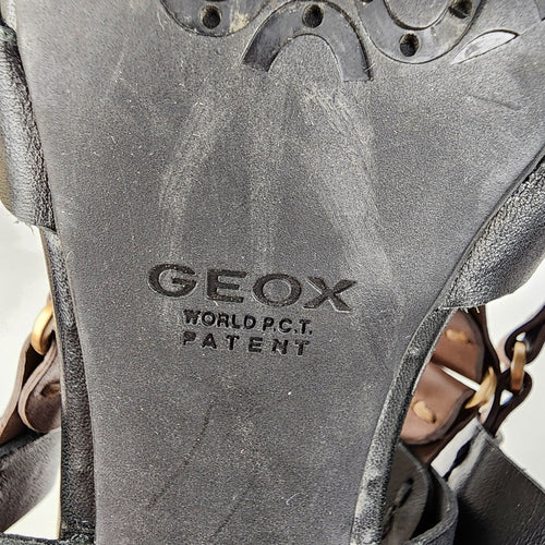 Geox Respira Black & Brown Leather Sandals Size 7.5