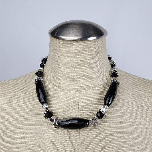 FAC Black & Silver Glass Beaded Necklace