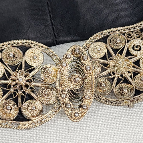 Vintage Satin Silver Buckle Belt Size S