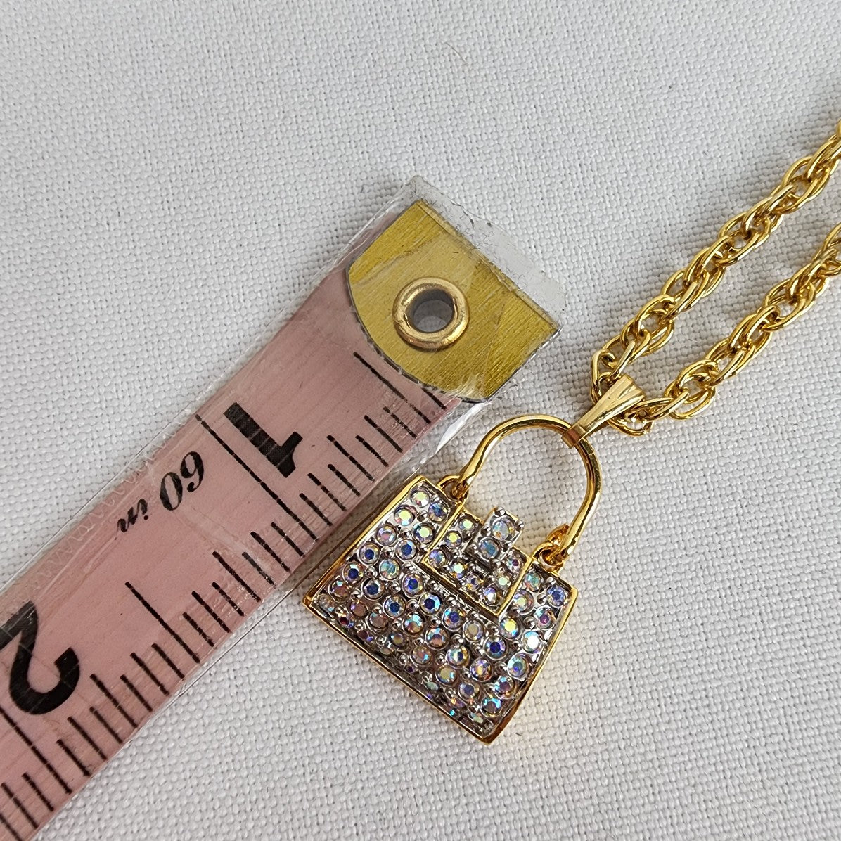 Gold Tone AB Rhinestone Purse Pendant Chain Necklace