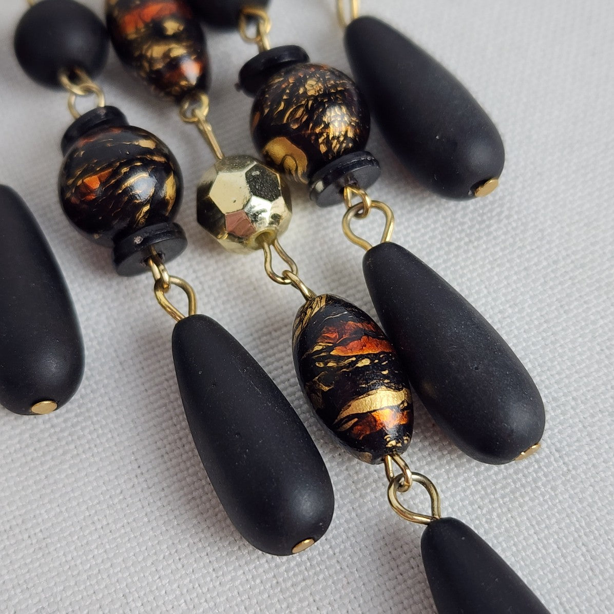 Vintage Black & Gold Chandelier Beaded Necklace