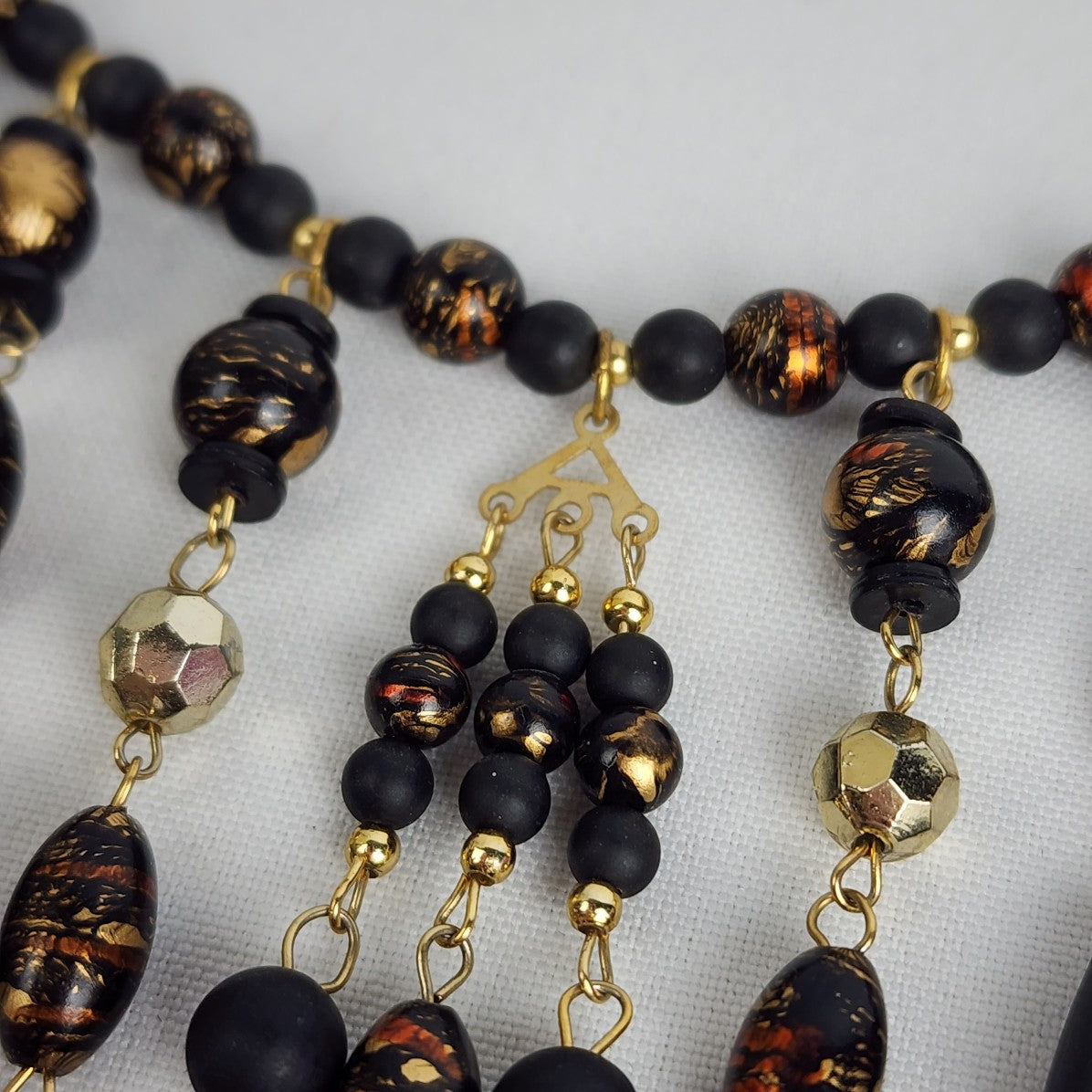 Vintage Black & Gold Chandelier Beaded Necklace