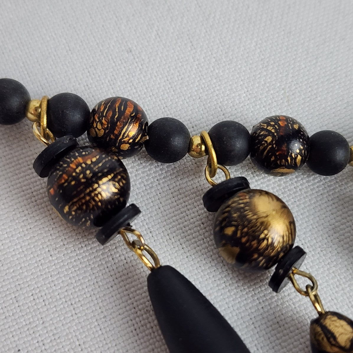 Vintage Black & Gold Chandelier Beaded Necklace