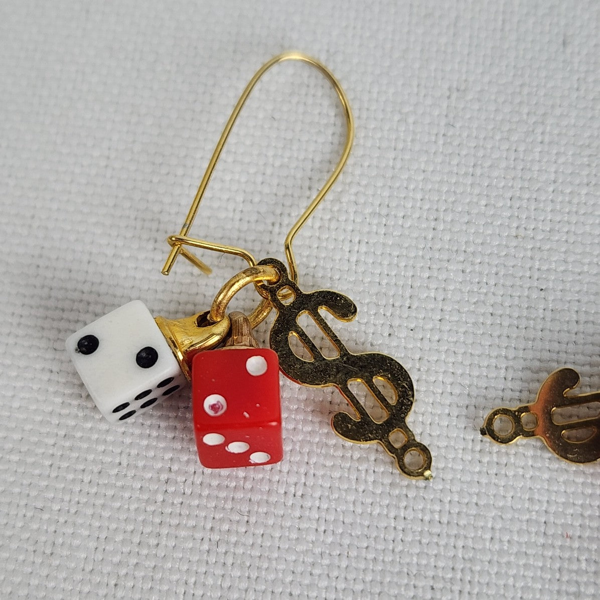 Vintage Dice Gold Tone Drop Earrings