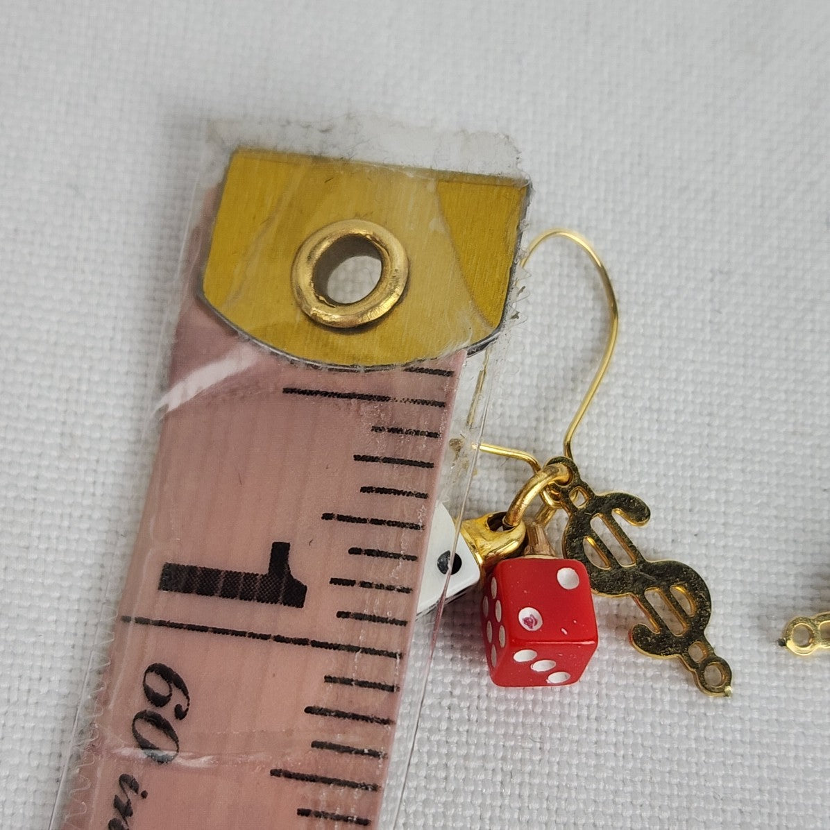 Vintage Dice Gold Tone Drop Earrings