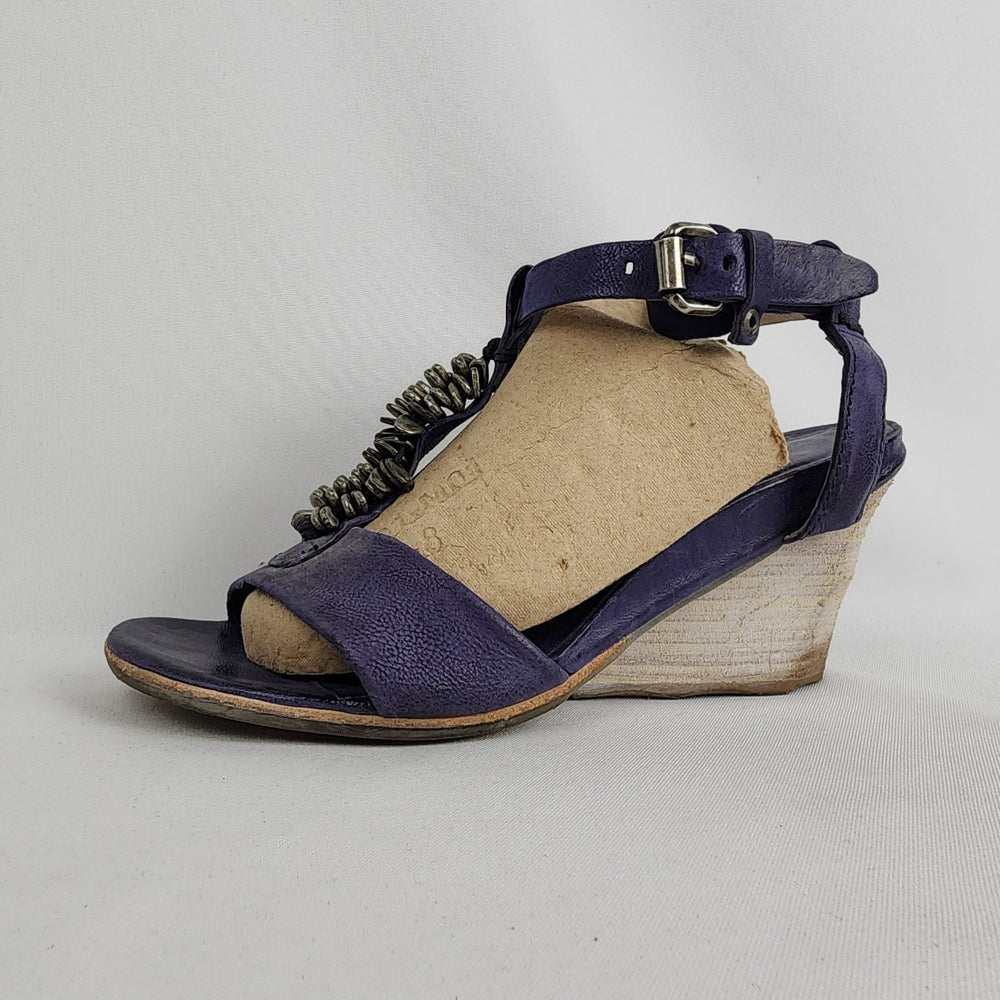 AS98 Violet Purple Leather Wedge Heel Sandals Size 8
