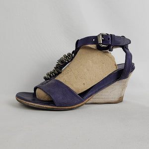 AS98 Violet Purple Leather Wedge Heel Sandals Size 8