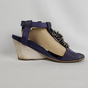 AS98 Violet Purple Leather Wedge Heel Sandals Size 8