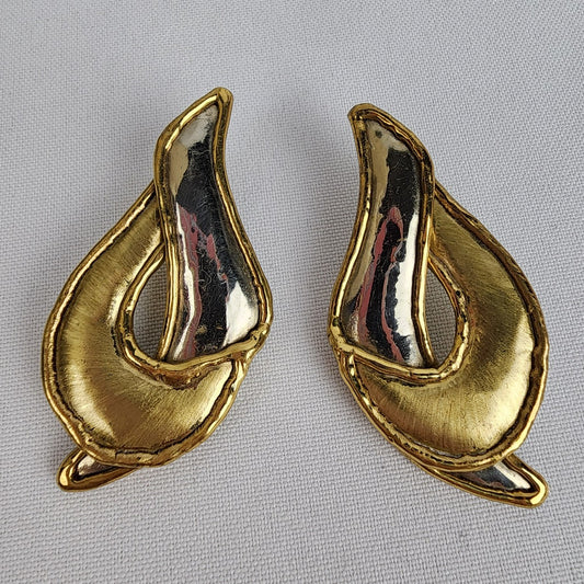 Vintage Luciano Gold & Silver Brutalist Earrings