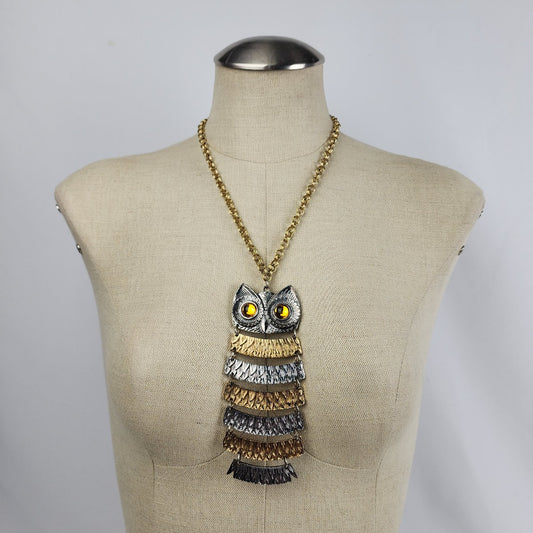 Vintage Celebrity Runway Owl Oversize Pendant Necklace & Earring Set