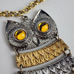 Vintage Celebrity Runway Owl Oversize Pendant Necklace & Earring Set