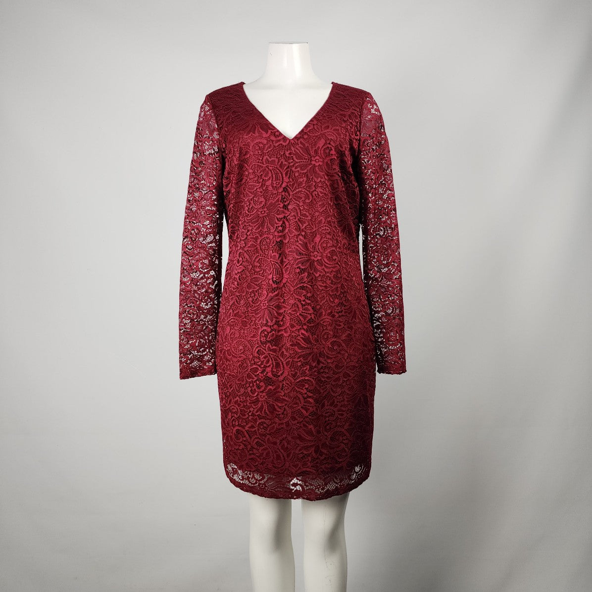 Signature Red Lace Long Sleeve Mini Dress Size L