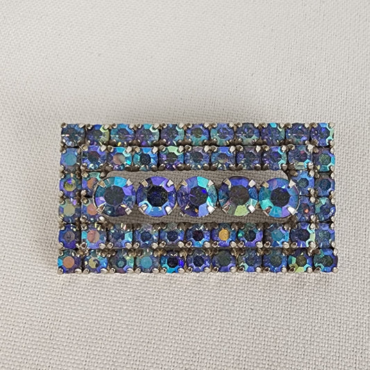 Vintage Coro Blue Rhinestone Rectangular Brooch