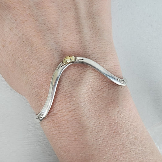 925 Sterling Silver Gold Nugget Wavy Skinny Cuff Bracelet