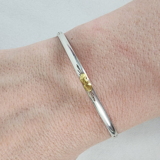 925 Sterling Silver Gold Nugget Skinny Cuff Bracelet