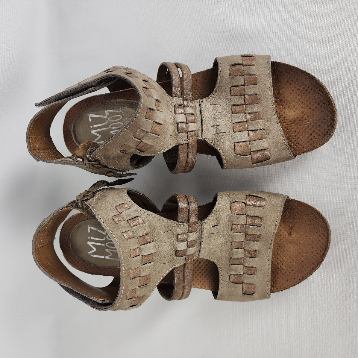 Miz Mooz Calico Grey Brown Sandals Size 8