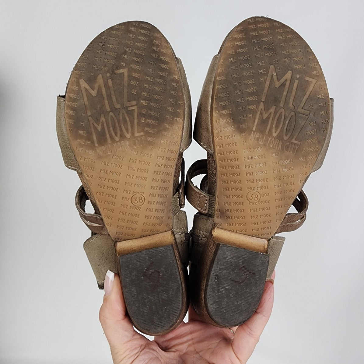 Miz Mooz Calico Grey Brown Sandals Size 8