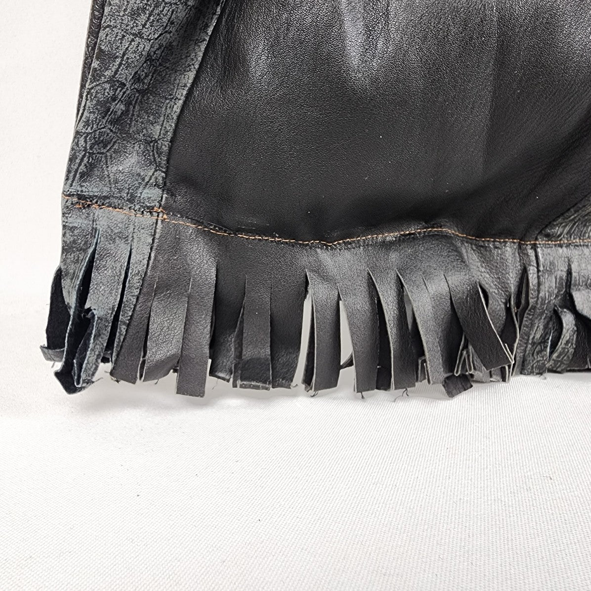 Vintage SR Leader Modern Black Leather Fringe Patchwork Purse