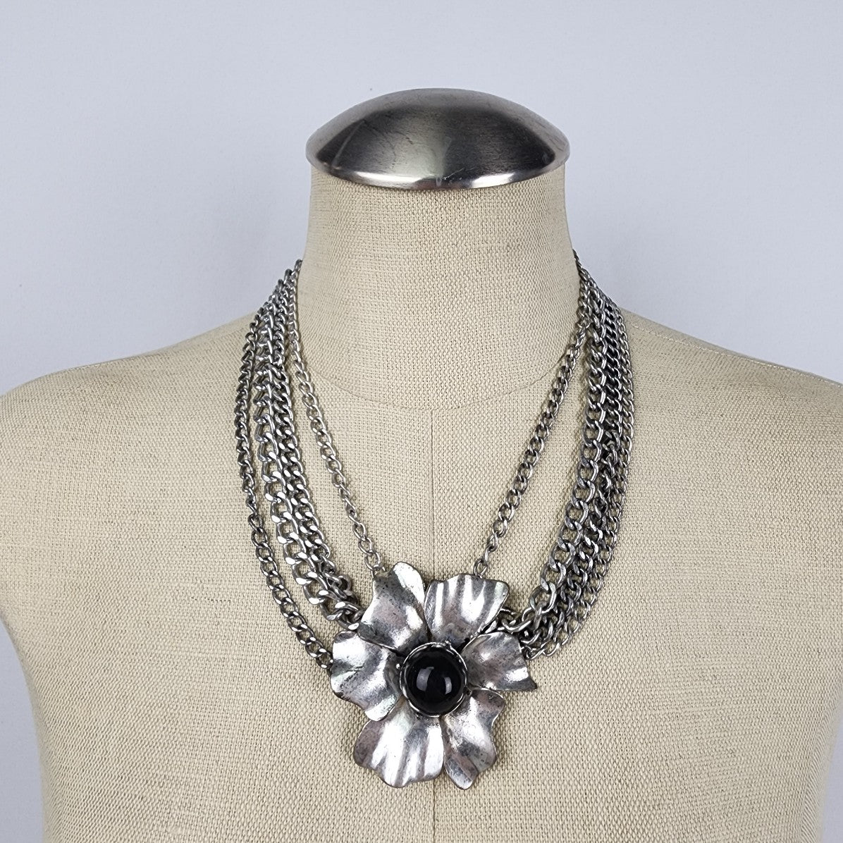 Silver Chain Flower Statement Necklace