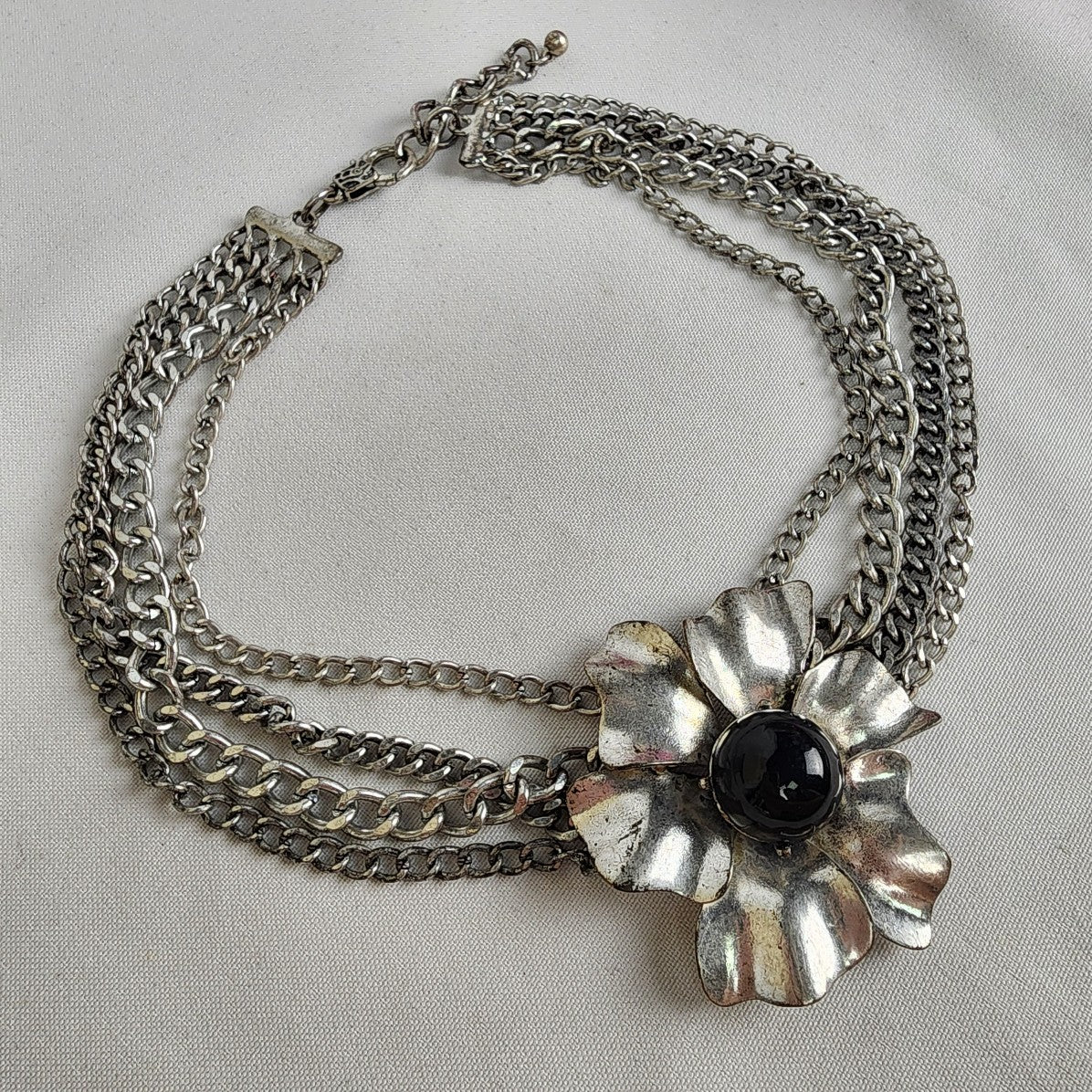 Silver Chain Flower Statement Necklace