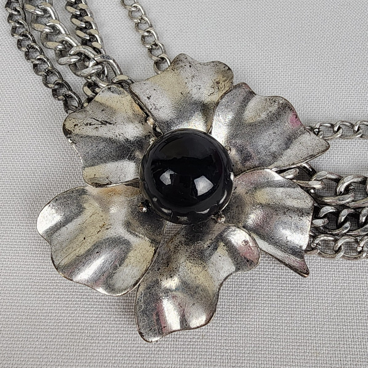 Silver Chain Flower Statement Necklace