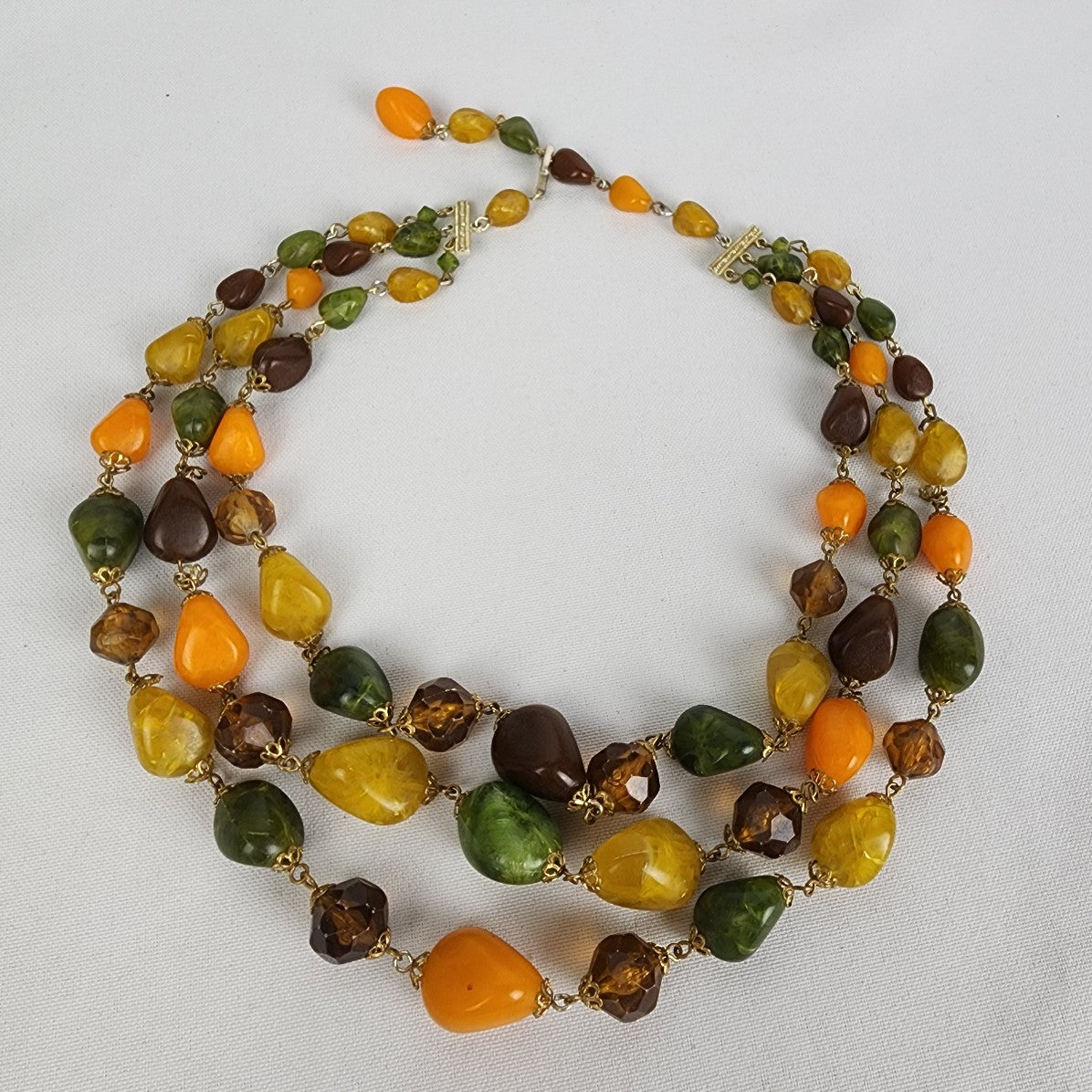 Vintage Japan Orange Green Layered Beaded Necklace